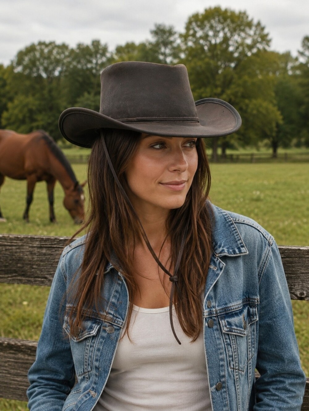 Winfield Cover Company Vintage Structured Leather Outback Curved Brim Hat